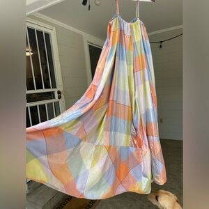 Pilcro Plaid Tent Maxi Dress with Raffia wrapped stretch belt